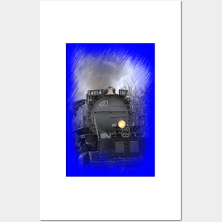 Big Boy 4014 going threw Black Wolf Kansas with tree's smoke and steam. Posters and Art